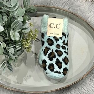 C.C 2-7 Years Children Girl Boy Kids Animal Leopard Ribbed Knit Mitten Gloves‎